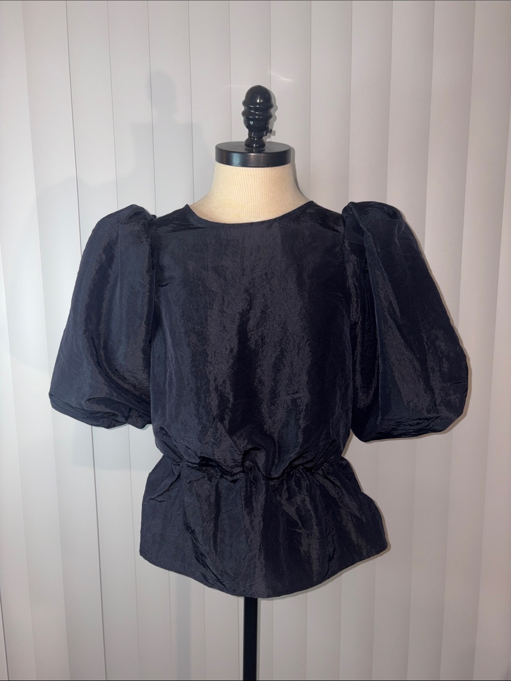 H&M Black Puff Sleeve Peplum Blouse Shimmer Windbreaker Top Medium